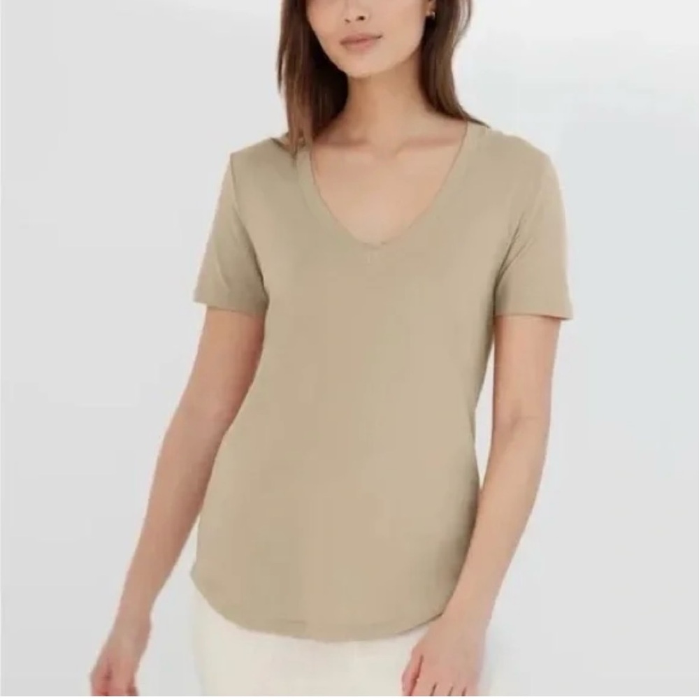 Aritzia Babaton Vneck Foundation short sleeve tee top in Deep Taupe Oversized XS - Picture 1 of 8